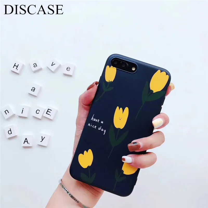 

DISCASE Matte Soft Shell Phone Case For iphone XS XR XS Max 8 7 6 6s plus X Ins Retro Simple Small Yellow Flower All-inclusive