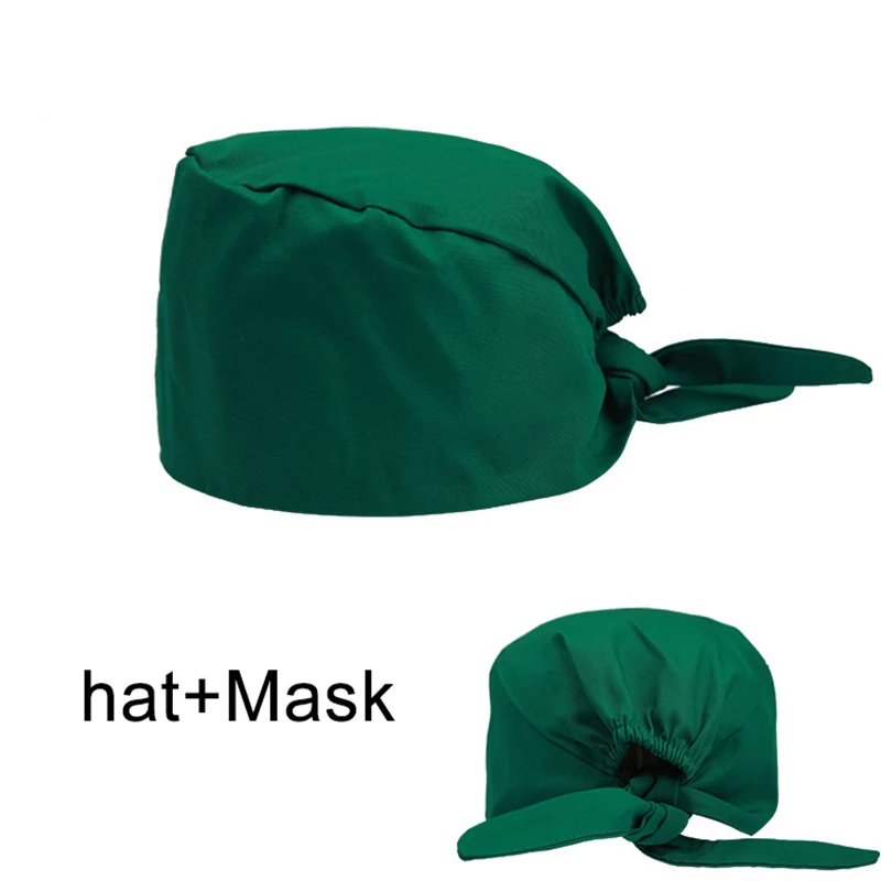 Шапка+ маска для операционной, одноцветная шапка для мужчин и женщин, рабочие шапки, шапка медсестры, турбаны, хирургические шапки, шапки для здоровья, стоматолога - Цвет: photo