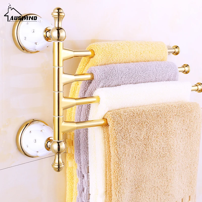 Gold Plated Ceramic Base 3/4 Arm Towel Rod Towel Bar Four Bar Five Bar 270 Degree Rotation Towel