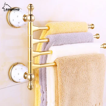 

Gold Plated Ceramic Base 3/4 Arm Towel Rod Towel Bar Four Bar Five Bar 270 Degree Rotation Towel Hanging Rack Brass Bathroom Set