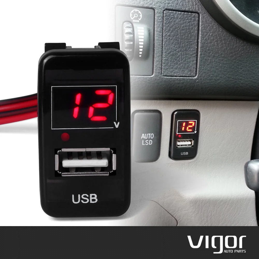 Auto Car 2.1A Dual USB Port Charger Adapter + Voltmeter Dashboard Mount