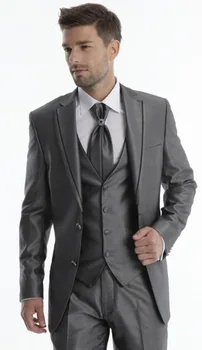 

Custom Made Groomsmen Wedding Tuxedos Grey 2017 Notch Lapel Business Men Office Suits Blazer With Pants (Jacket+Pants+Tie+Vest)