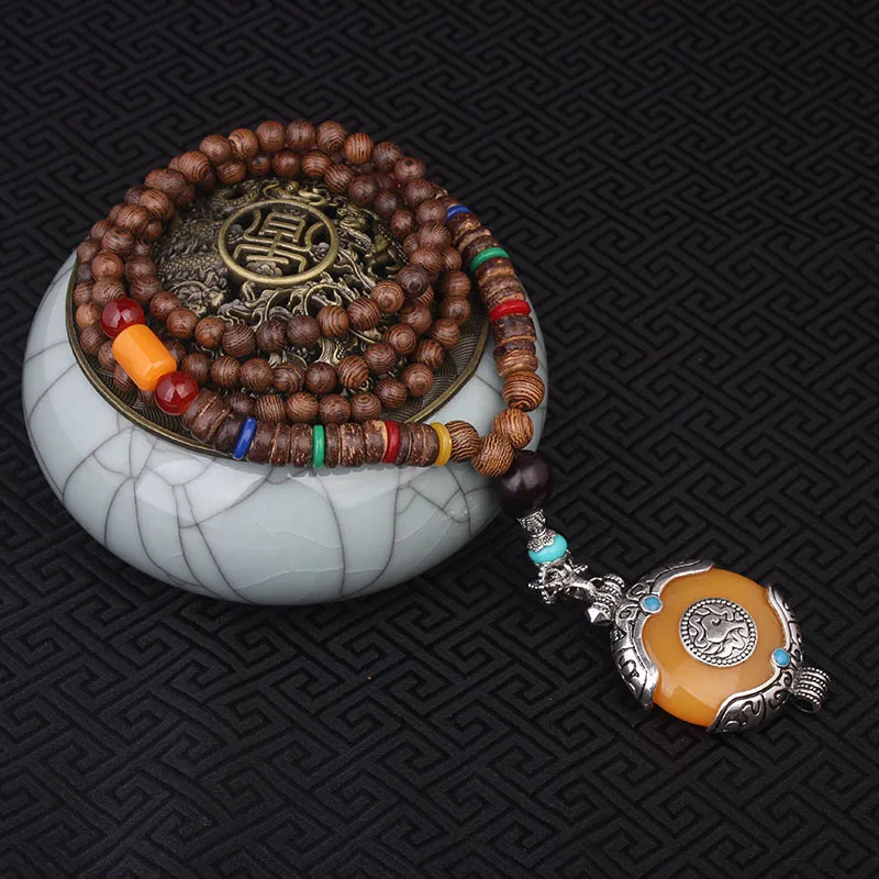 

2 colors fashion imitational beewax ethnic beige necklace,Nepal jewelry handmade sandalwoods vintage tibetan silver necklace