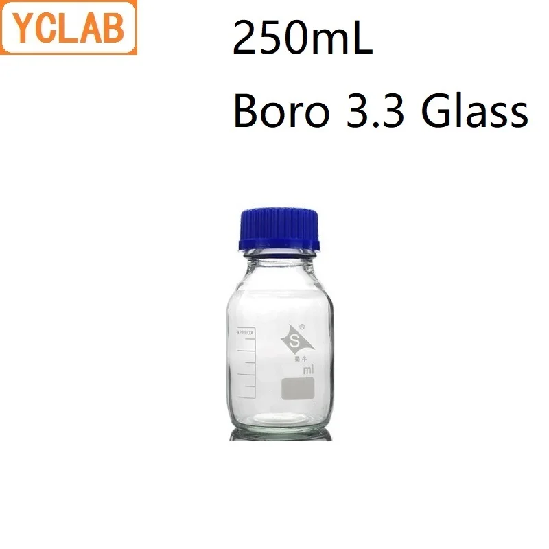 YCLAB 250 мл реагент бутылка винт рот с голубой кепки Boro 3,3 стекло Прозрачный спецодежда медицинская лаборатория пособия по химии оборудования