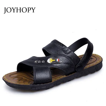 

2018 Summer Men's Breathable Flat Shoes PU Leather Men Anti Slip Hiking Sandals Fashion Dual-use Big Size Beach Slippers AMS0019