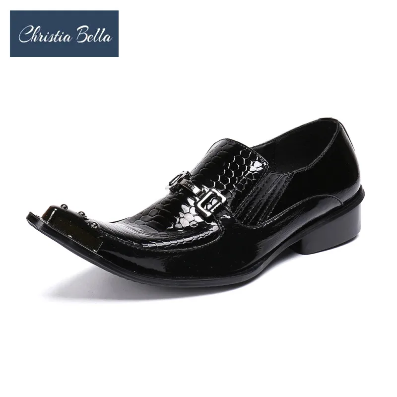 

Christia Bella New Crocodile Pattern Man Shoes Formal Party Slip on Shoes British Style Handmade Male Genuine Leather Shoes