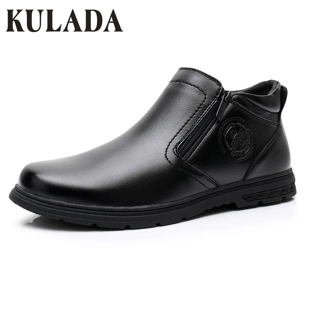 Baratos KULADA botas nuevas para hombre, zapatos casuales con cremallera, botas laterales para hombre, cómodas botas casuales impermeables de otoño, zapatos para hombre
