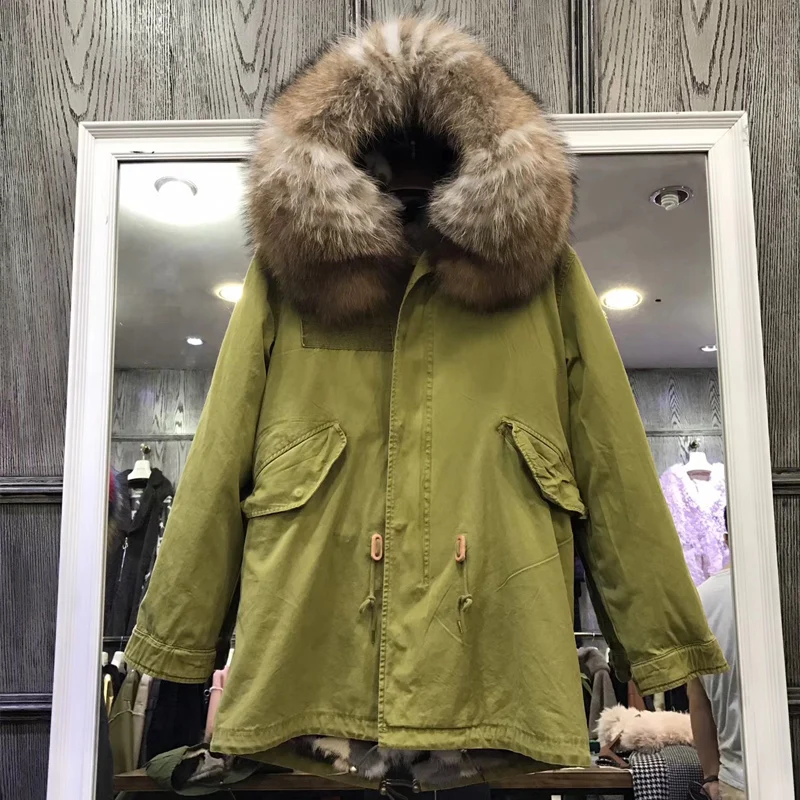Новинка 2018 женское роскошное пальто с большим воротником из меха енота и
