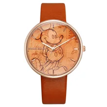 Original da disney marca criança da menina do menino relógios laranja couro banda relógios de Mickey Mouse dos desenhos animados 30 m à prova d’ água relógio de pulso de quartzo
