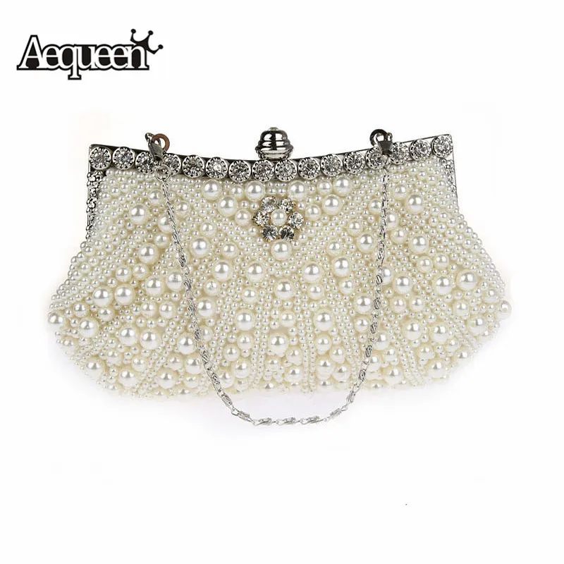 

Aequeen Fashion Women Evening Bag Beaded Handbag Ladies Wedding Clutches Female Party Banquet Bags Chain Bolsas Feminina Pearl