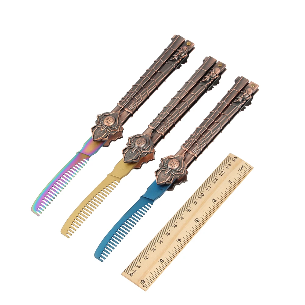 

Cs Go Colorful Practice BALISONG Metal Butterfly Comb Knife Trainer Folding 440C Tactical Pocket Knives