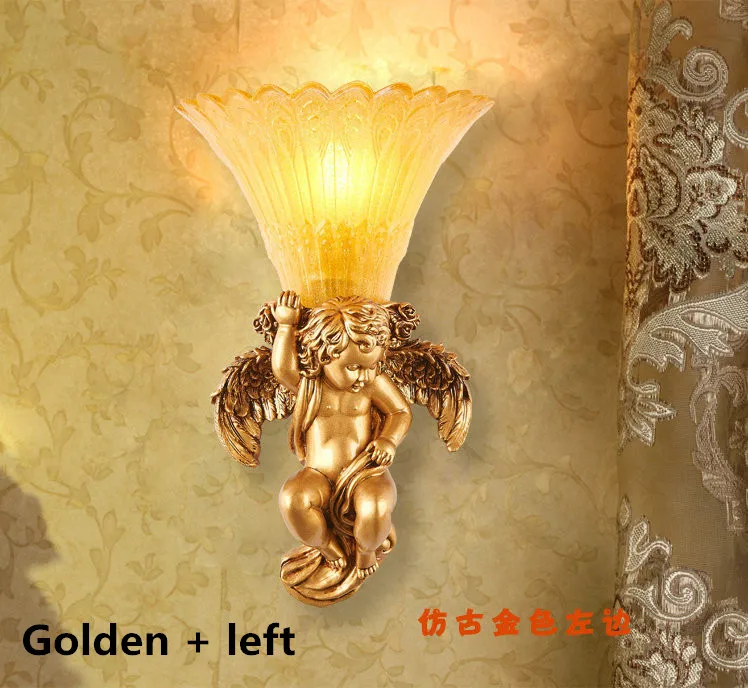 Европейский ангел настенная Светодиодная лампа лампы для столовой гостиной бра из смолы E27 led свет led блеск настенные светильники