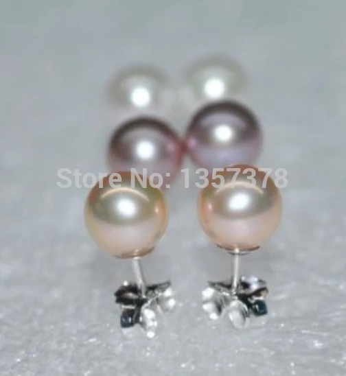

hot sell new - shitou 00188 AAA LOTS 6 pairs 5.5-6mm round white pink purple pearl stud earring 925 silver