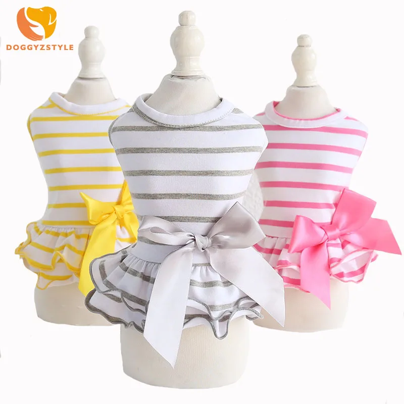 

Pet Skirt Vest Three-color Striped Big Bow Spring Summer New Couple Models Pet Breathable Comfortable Clothes DOGGYZSTYLE
