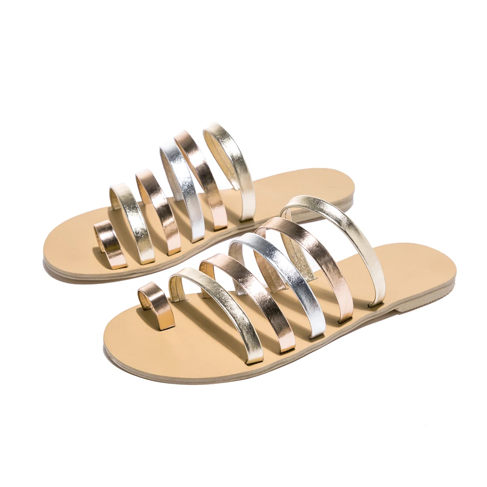 

Puimentiua Women Fashion Summer Beach Casual Shoes Ladies Flat Heel Strap Sandals Roman Shoes Female Flip Flops Outdoor Casual