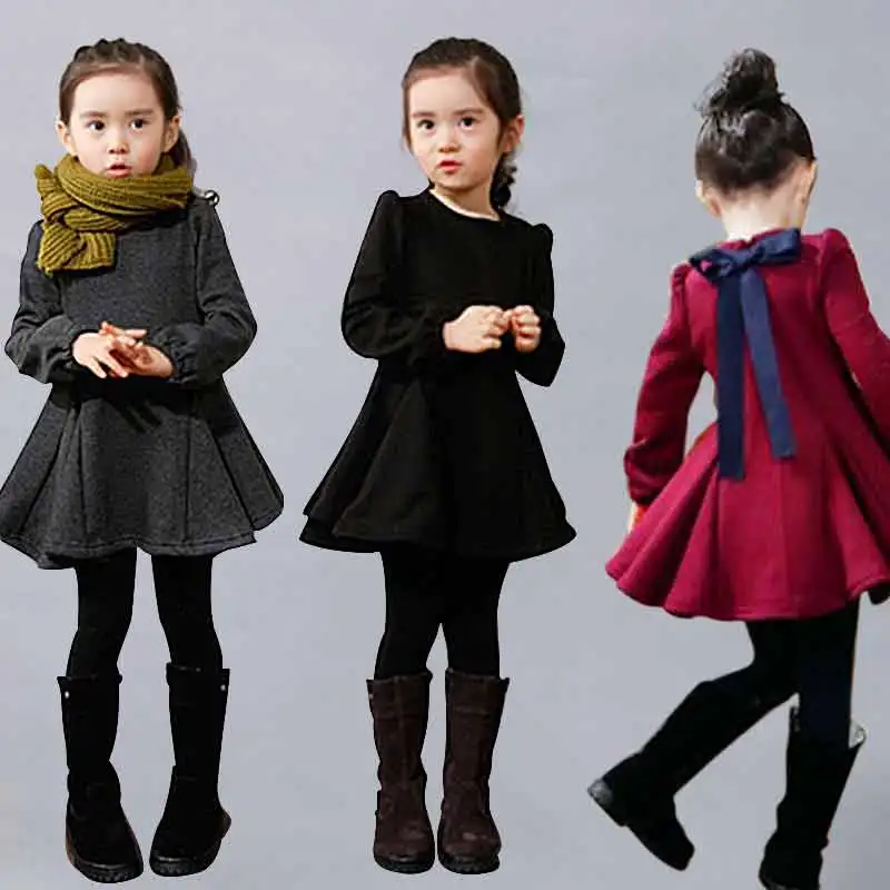 

JENYA Winter Girls Dress Thicken Girls Warm Cotton A-Letter Dress Kids Cute Style Bow Comfortable Material Big Peplum Dress