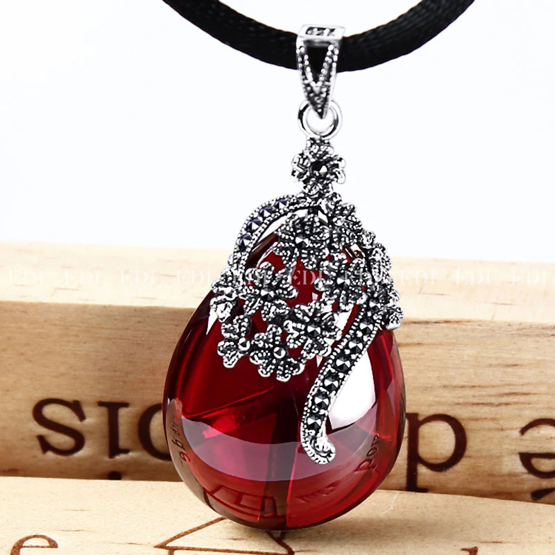 EDI 4.6*2.3cm Flower Shape Gemstone Garnet Pendants 925 Sterling Silver Natural Chalcedony Necklace For Women Jewelry
