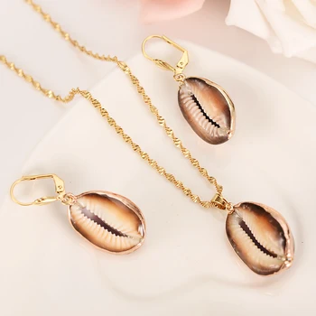 

PNG Africa Romantic bride Sets gold nature shell necklace drop Ear ring sweater Jewelry Set for women Wedding partyBijoux gifts