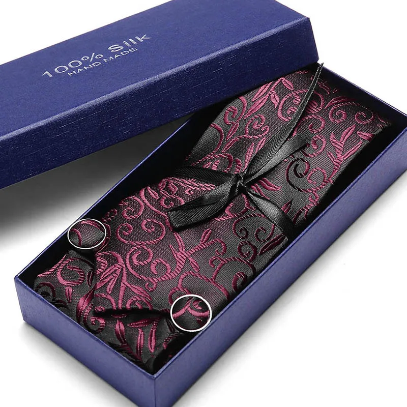 

Gift box Men`s Tie Blue Striped 100% Silk Jacquard Woven Gravata Tie Hanky Cufflink Set For Men Formal Wedding Party Business