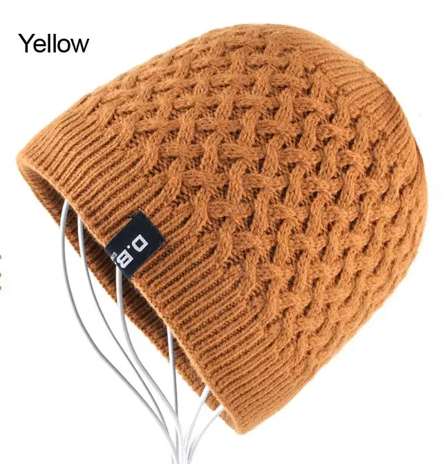 Шапка мужчин зимний капор вязаный шерстяной шляпа добавить толстый бархат шапки для мужчин открытый ловседневное теплые вязание шапка бини - Цвет: Yellow