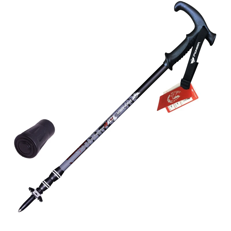

1 Pcs T Handle Aluminum Walking Poles With An-ti Shock System Tips Matte Spray Paint Hiking Stick For Tourism Cane Trekking