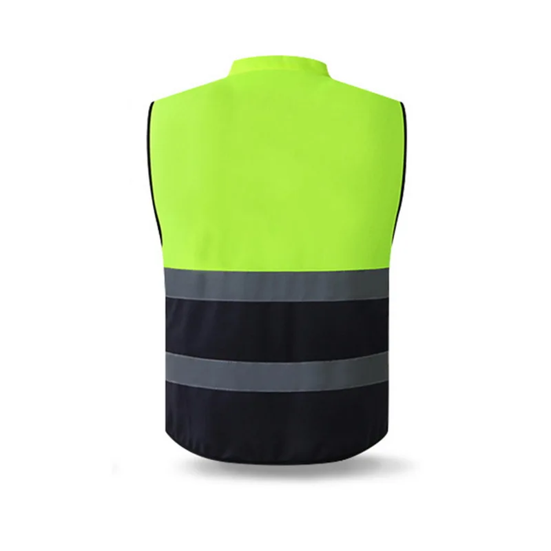 Drop shipping adisputent High Visibility Zipper Front Safety Vest Reflective Strips with Multi Pockets Safety Vest