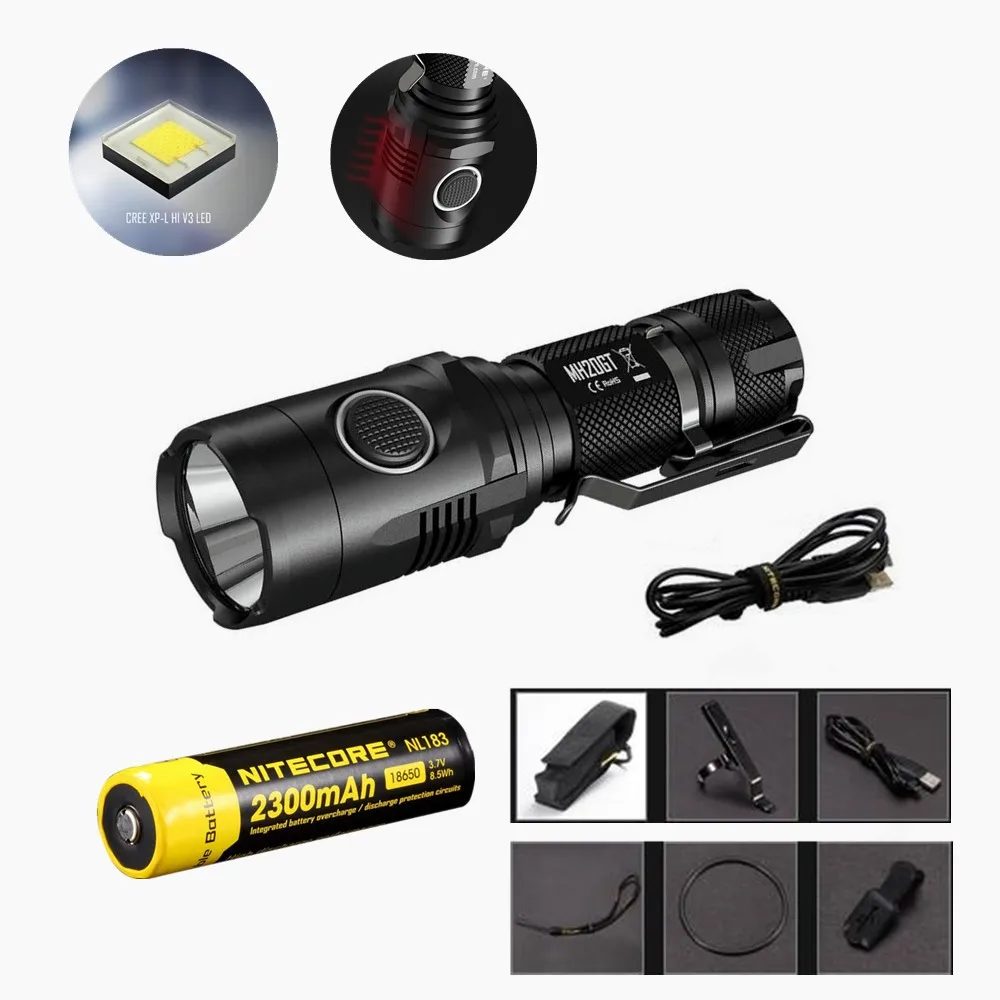 Nitecore MH20GT фонарик XP-L HI V3 светодиодный 1000 Люмен USB Перезаряжаемые EDC факел с NL183 18650 2300 мАч обновления Nitecore MH20