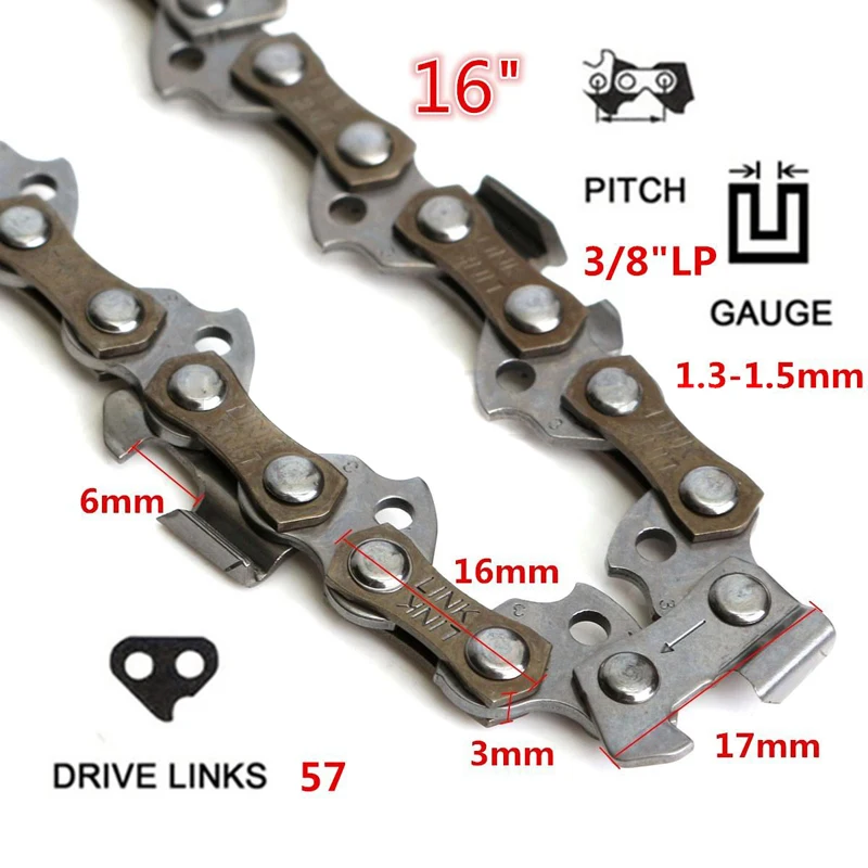 14 ''-20'' 50-76 приводные звенья 0,325 3/8 шаг бензопилы мельница цепи Замена древесины режущие инструменты - Цвет: 16inch 57 Links