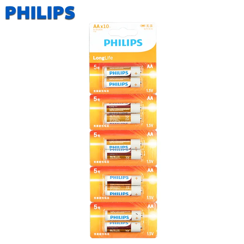 

philips 10Pcs Carbon Dry Battery AA 1.5V Baterias For camera calculator alarm
