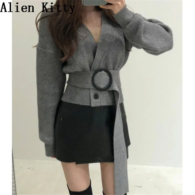 

Alien Kitty Autumn Winter Warm Sweater Cardigans Solid Sweet Woman Knitted Casual Outerwear Sweaters Fresh Free Stylish 3 Colors