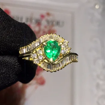 

Fine Jewelry Real 18K Yellow Gold 100% Natural Emerald Gemstone 0.67ct Diamond Female Wedding Rings for women Fine Ring