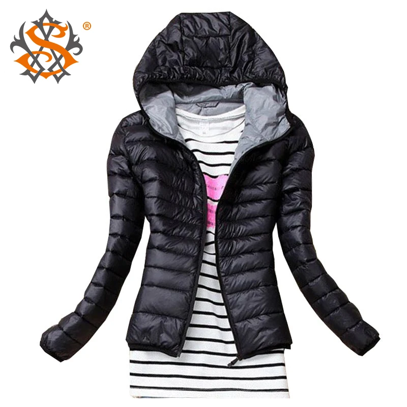 2015 Autumn Winter Women Basic Jacket Coat Female Slim Hooded Brand Cotton Coats Casual Black Jackets