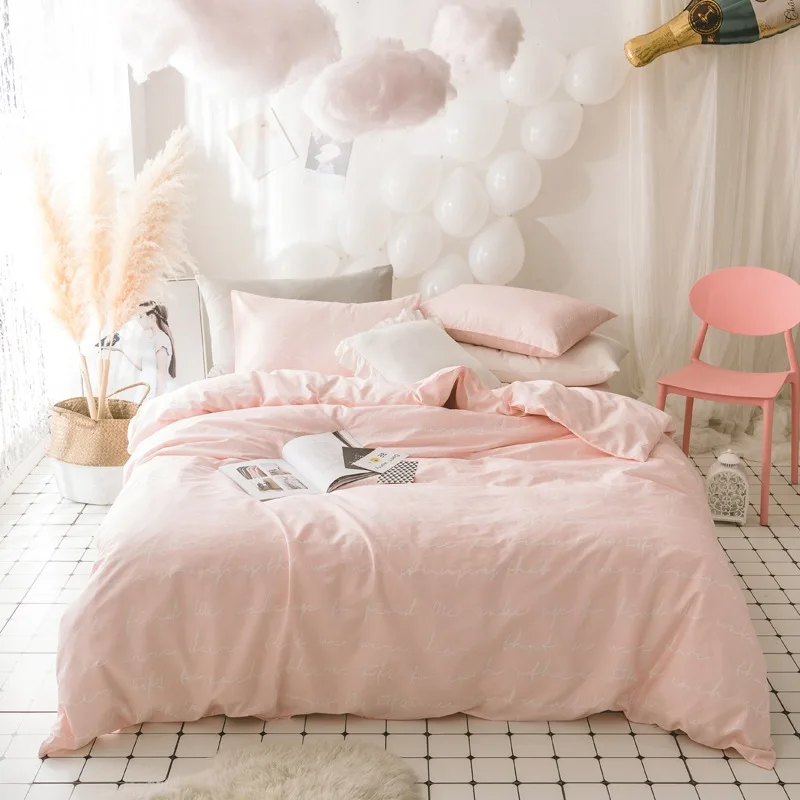 Хлопок красивый Фламинго пододеяльник набор Твин Королева сладкий розовый постельные принадлежности наборы сплошной цвет простыня/Покрывало наволочки - Цвет: FenHongPaiDui