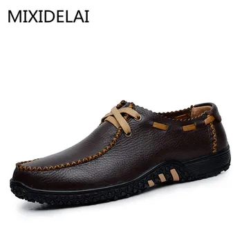 

MIXIDELAI Big Size 38-47 Fashion Handmade Brand Genuine leather men Flats,Soft leather men Male Moccasins,High Quality Men Shoes