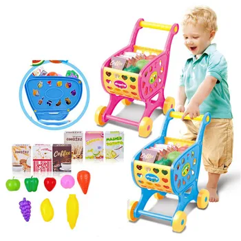 

15Pcs/set Mini Supermarket Shopping Trolley Cart Fruit Vegetable Simulation Accessories Pretend Play Educational Toy For Kids