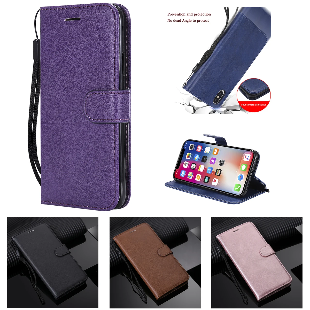 

Business Leather Case for Iphone Xs Max Case Solid Color Flip Cover Leather Iphone X Xr Magnetic Stander Card Slot Wanllet Case