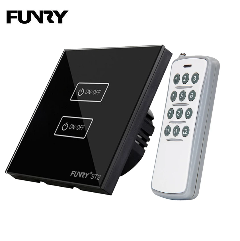 

FUNRY 220V 2 gang 1 way Smart Switch Touch Switch Remote Control RF433MHz Smart Control Home Light Switch 170-240V 86*86*36mm