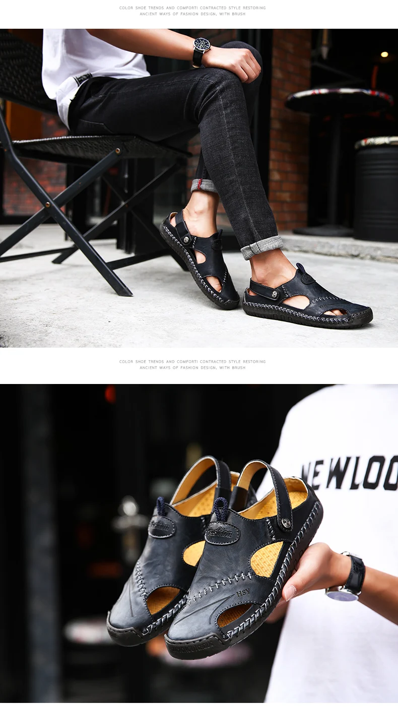 Мужские сандалии из натуральной кожи; летние сабо; большие размеры 45-48; черные мужские туфли без шнуровки; мягкие повседневные сандалии для мужчин