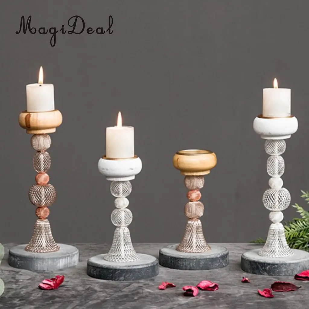 

Hollowed Iron Wooden Candle Holder Pillar Candlestick Candlelight Dinner Table Decor
