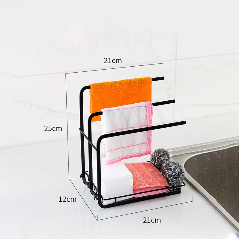 Black scouring pad rack carbon steel sponge drain holder dishcloth towel shelves steel ball racks kitchen organizer