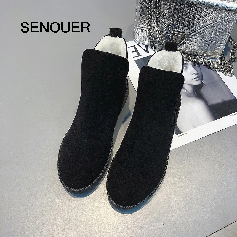

SENOUER Women Winter Boots Snow Women Shoes Ankle Non-slip Winter Warm Boots Flat With Fur Plus Velvet Sets Foot Boots New 40