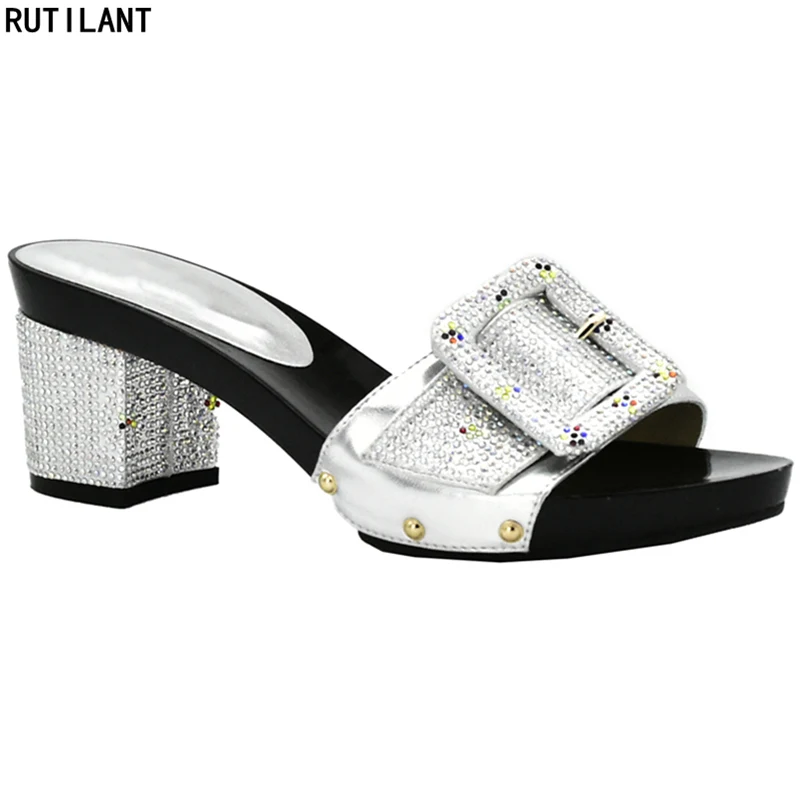 New Sliver Color African Slippers Summer High Heels Sexy Pumps Elegant
