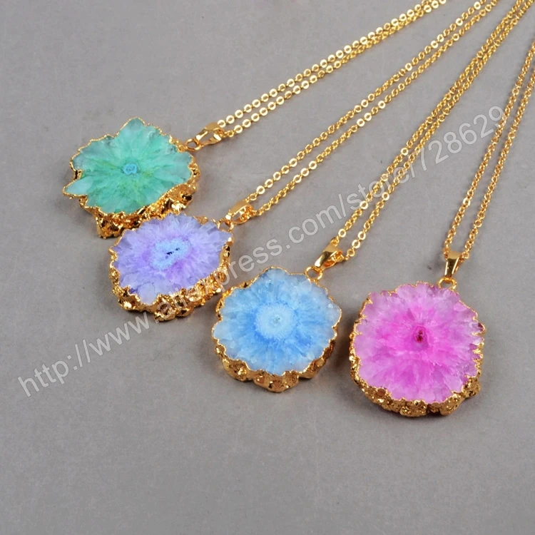 

BOROSA Free Shipping 5pcs/lot Fashion Charm Women Necklaces Pendants Gold Natural Druzy Crystal Druzy Stone Pendant Beads G0245