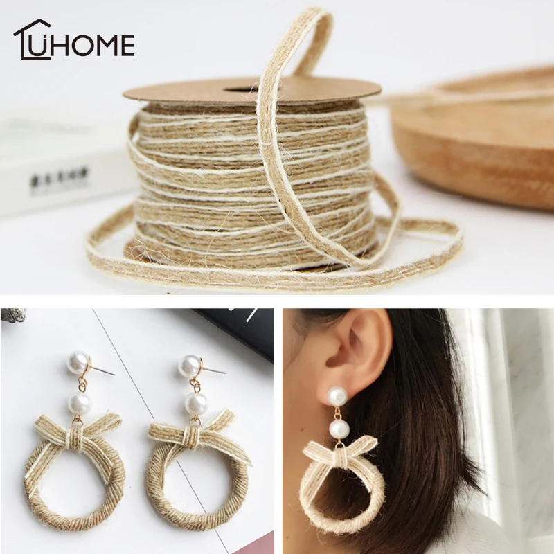 

10M Natura Fish Silk Hemp Ribbon with White Line Trims Tape Roll Vintage Rustic Wedding Decoration Mariage Party Supplies