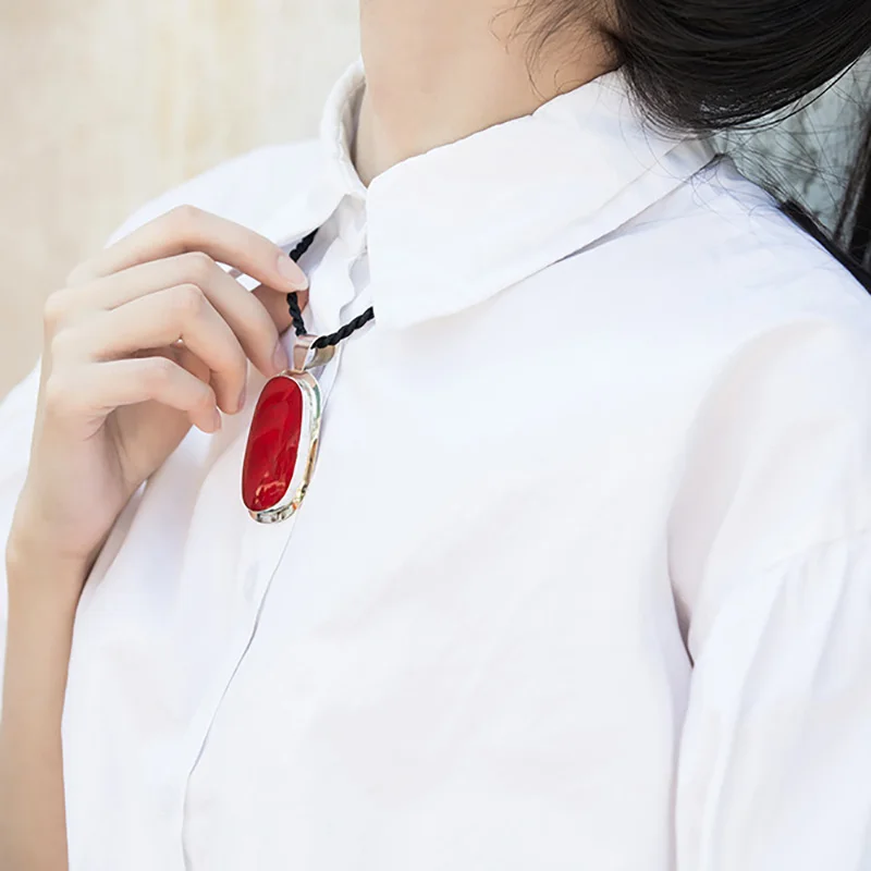 Настоящее чистое 925 пробы Серебряный кулон для женщин с Абалон оболочки натуральные персонализированные подвески ювелирных изделий Colgantes Mujer - Цвет камня: red