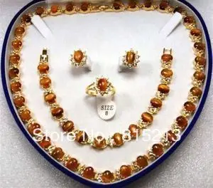 

ddh0445 Exquisite pretty Tiger Eye necklace & Bracelet& Earring& Ring set