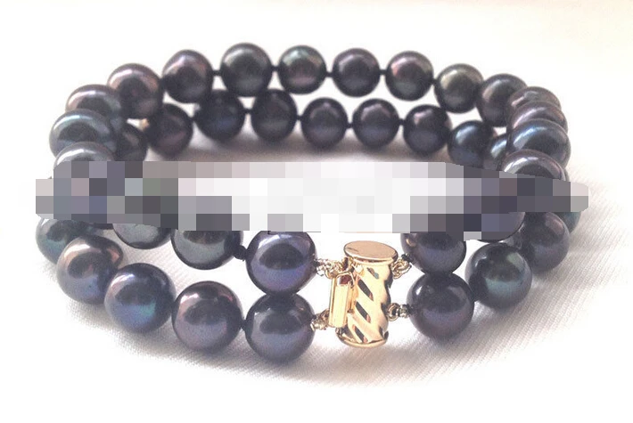 

free shipping 00889 2row natural black round freshwater pearl bracelet