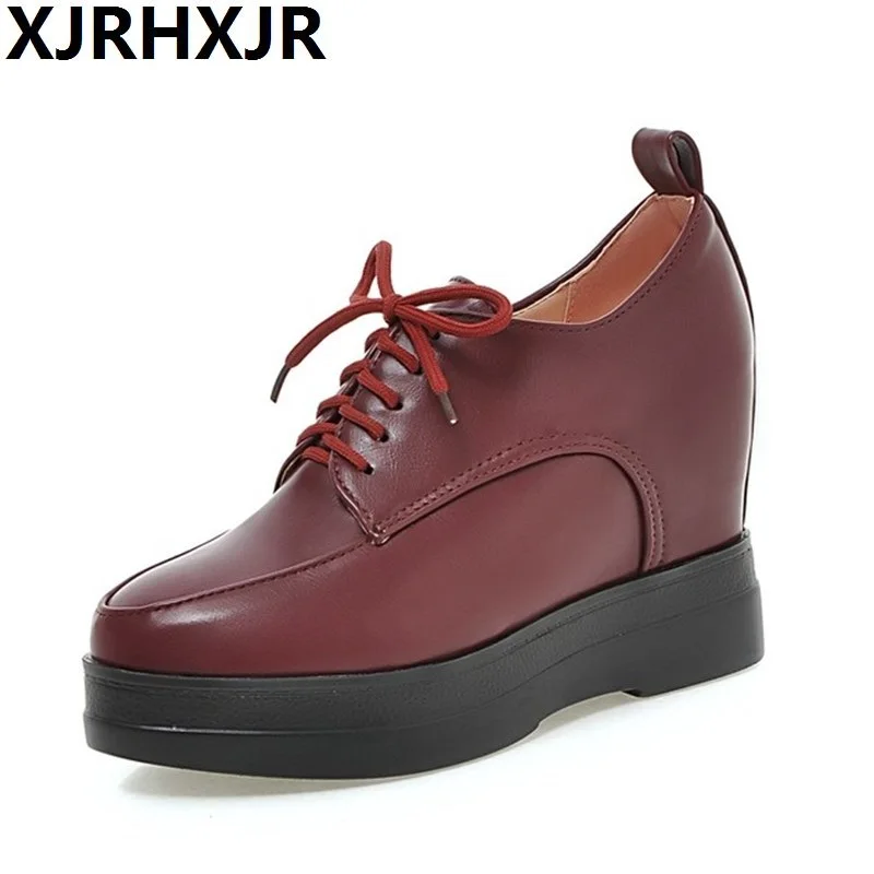 

2019 Spring Autumn Fashion Women Shoes Lace Up Round Toe Platform Wedges Heels 10cm Female Single Shoes Casual