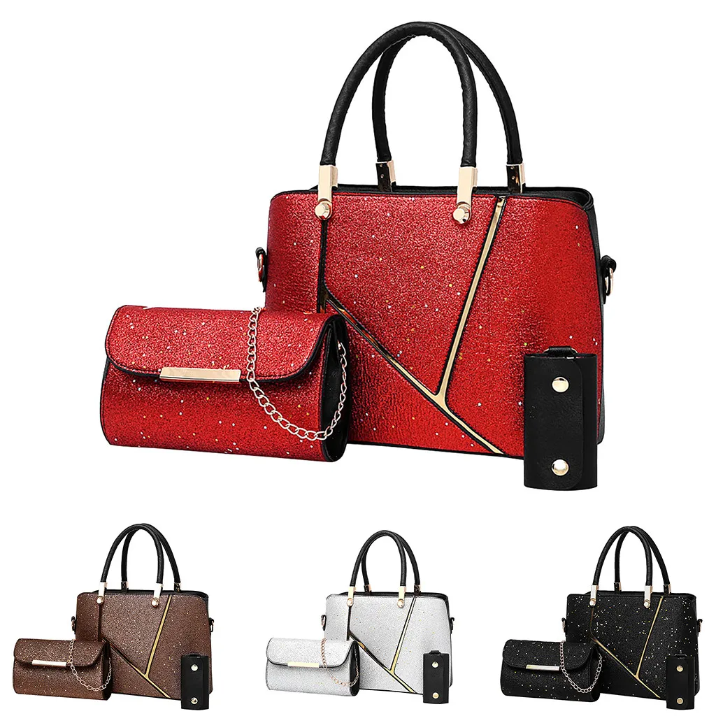

3Pcs Women Fashion Bling Crossbody Bag Messenger Bag+Totes+Key Bag High Quality Casual Bag Travel