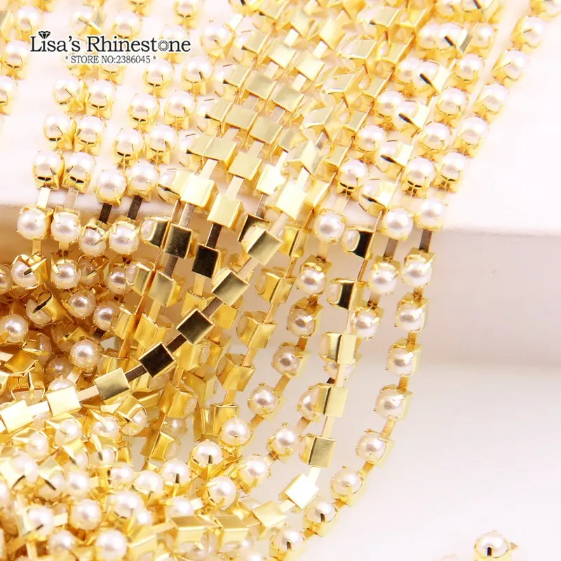 

1m Ivory Pearl Claw Sew On Close/Sparse Chain Bead Trim Strass Wedding Pearl Decoration String Crafting For DIY Accessory